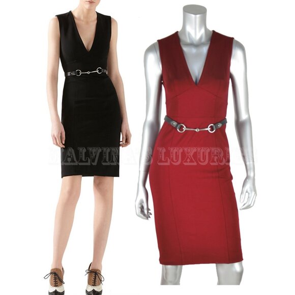 GUCCI DRESS SOFT BURGUNDY V-NECK HORSEBIT BUCKLE BELT sz S SMALL